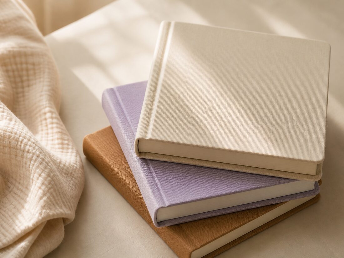 A stack of children’s board books and a muslin cloth