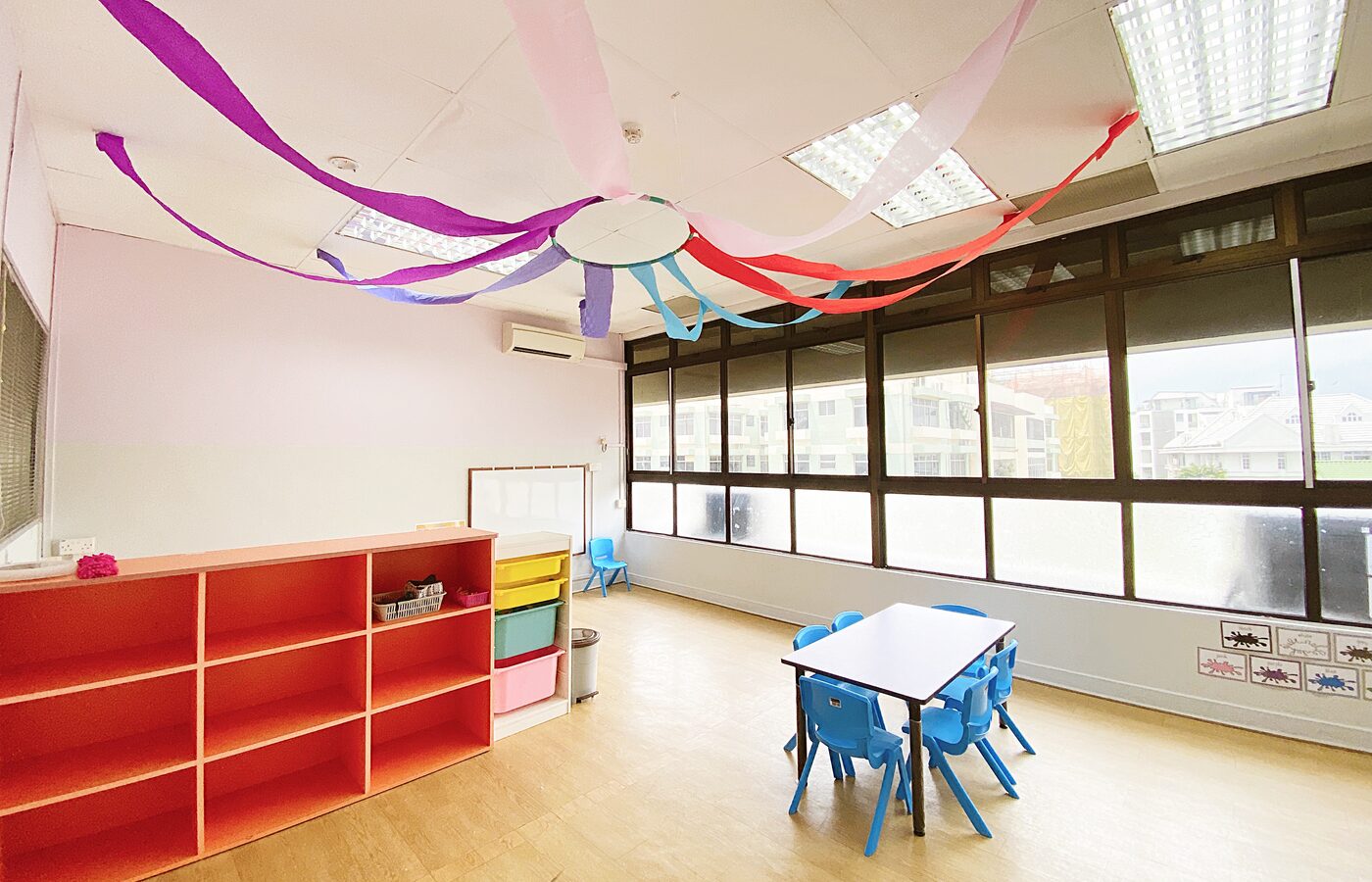 A classroom set up for a celebration at Kidya Childcare