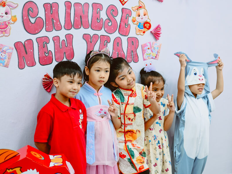 Children dressed for Chinese New Year at Kidya Childcare